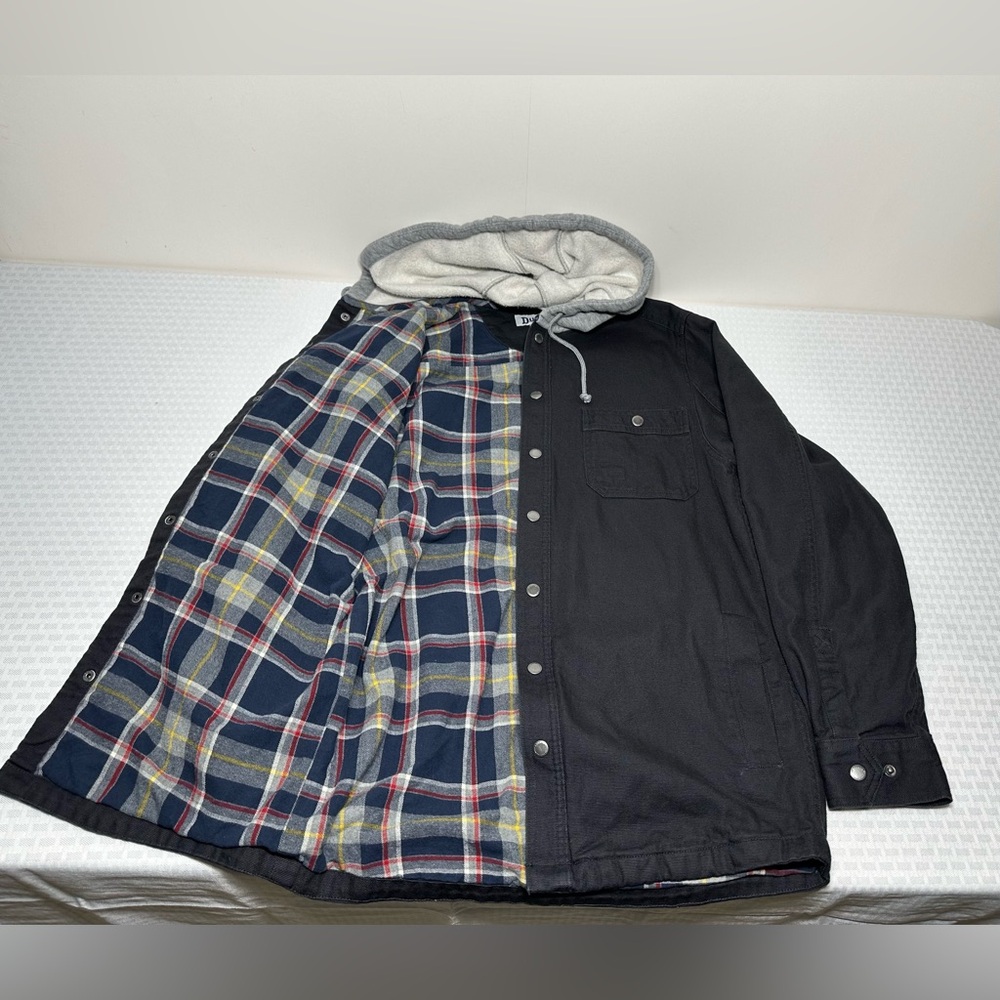 Duluth Fire Hose Limber Jac Flannel Lined Hooded Jacket Men's Small Black Chore